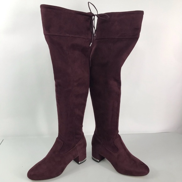 Michael Kors Wine Suede Over-the-Knee Heeled Boots - Picture 6 of 8